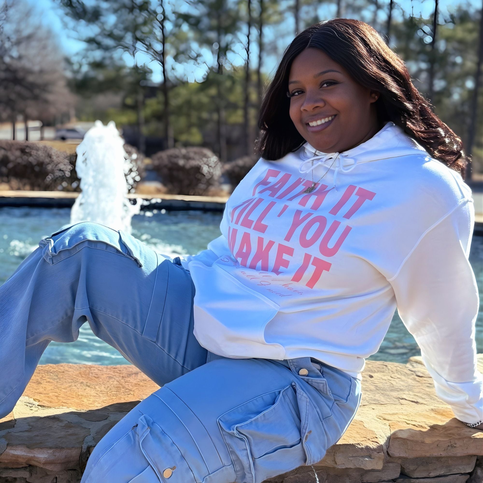 White/Pink "Faith It" Hoodie