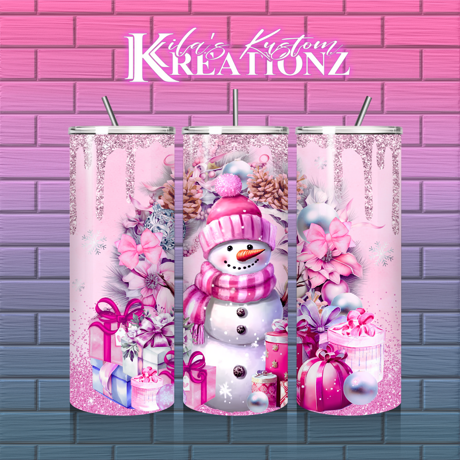 Pink Snowman 20 oz. tumbler